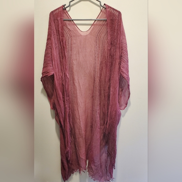 ☆ 3/35$ | OS Vintage Pink Pencil Stripe Trim Kimono Cover-up - Picture 4 of 6
